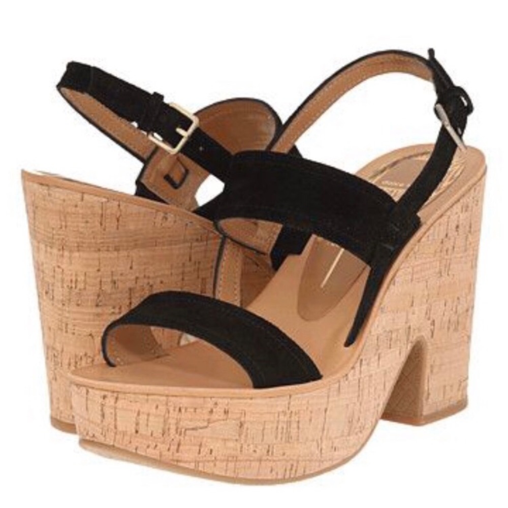 NWT Dulce Vita Rachel Black Suede Cork Platform Sandals Size 7 - Picture 1 of 12